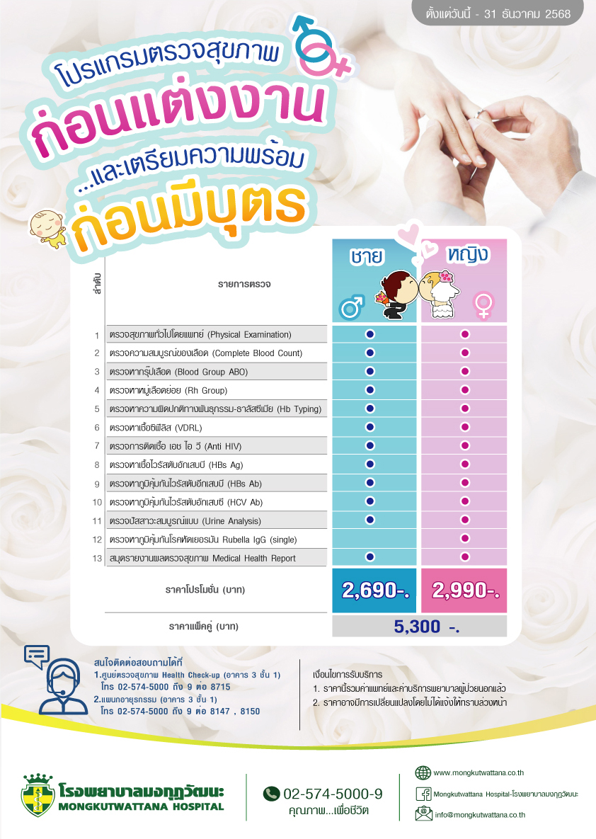 โปรแกรมตรวจสุขภาพก่อนแต่งงาน และเตรียมพร้อมก่อนมีบุตร